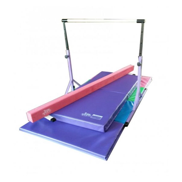 Gymnastics Home Equipment- Deluxe High Bar, 4'x8'x1-3/8 Tumbling Mat, Mini  Bar Safety Mat, and 8' Suede Beam Combo - Gymnastics Equipment and  Cheerleading Gym Essentials